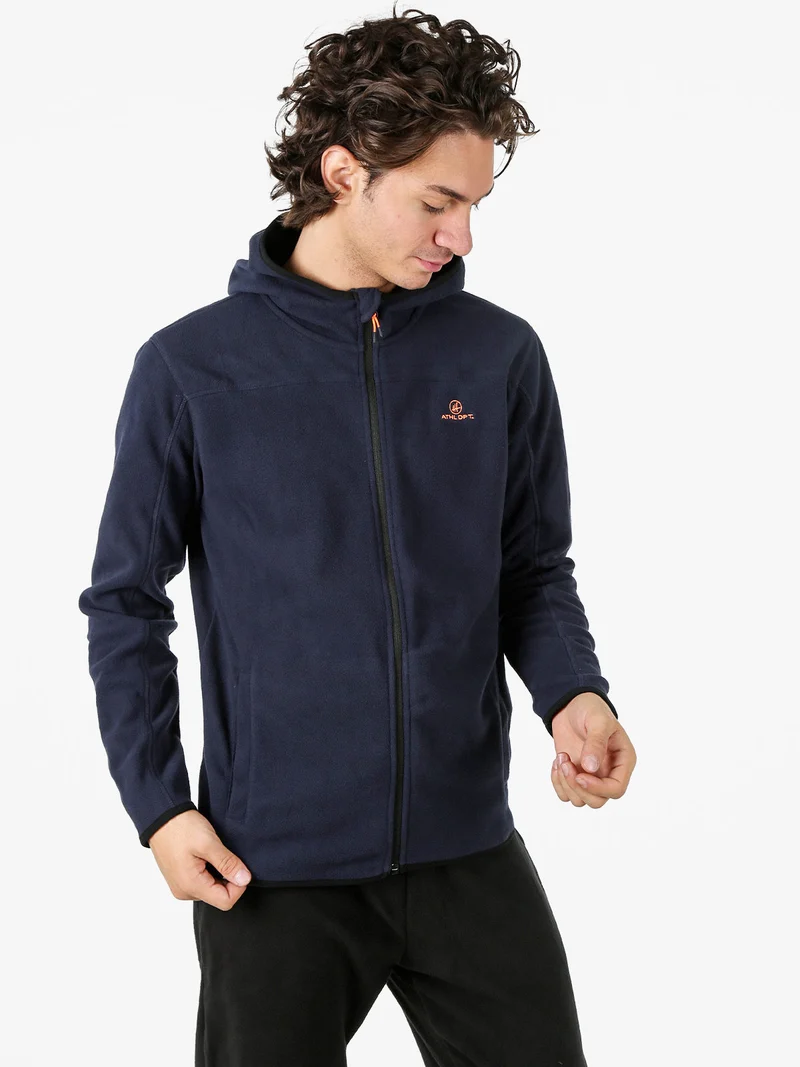 Felpa uomo con cappuccio e zip in micropile - blu scuro