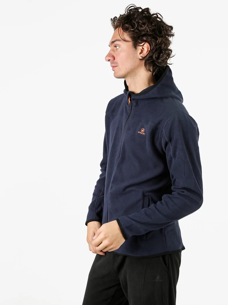 Felpa uomo con cappuccio e zip in micropile - blu scuro