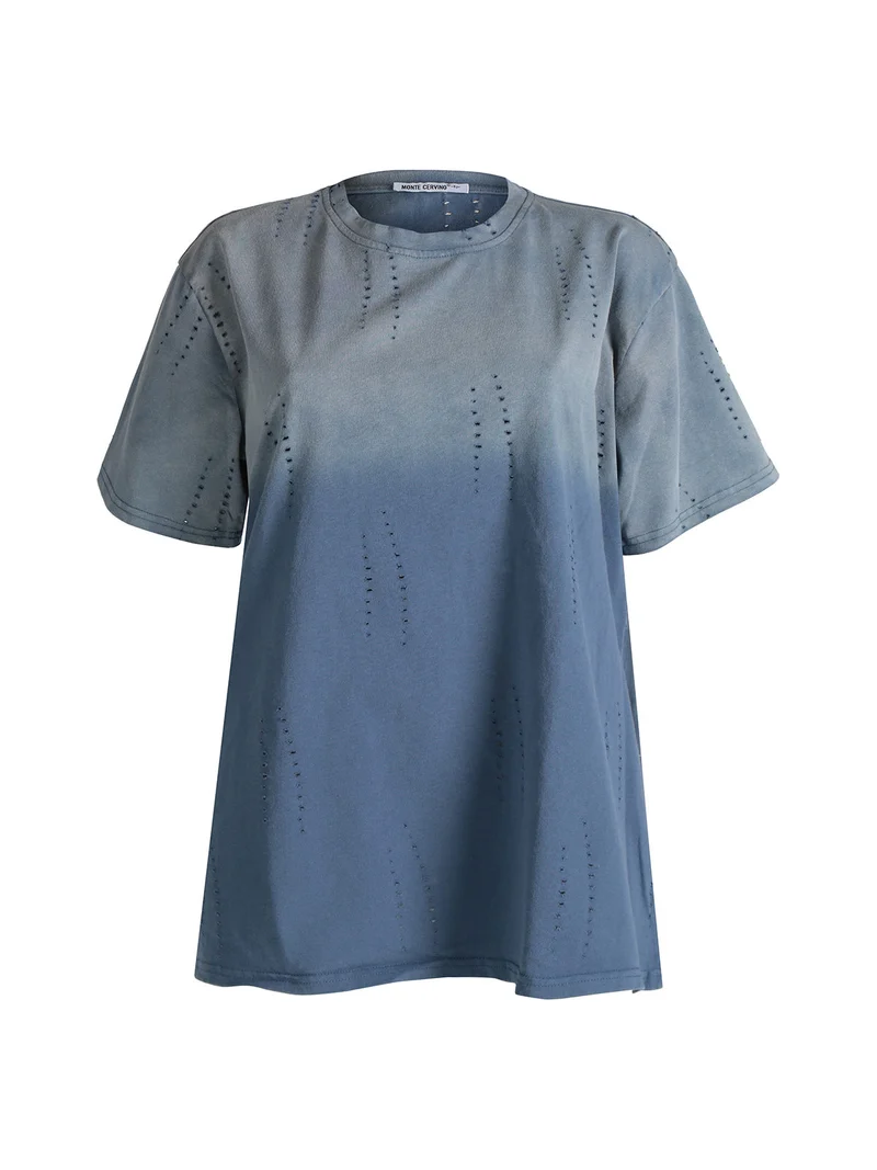 T-shirt donna oversize in cotone con buchi - jeans