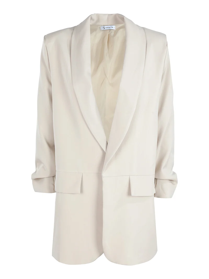 Blazer donna aperto con maniche arricciate - beige