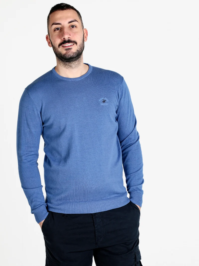 Pullover girocollo da uomo in cotone - bluette
