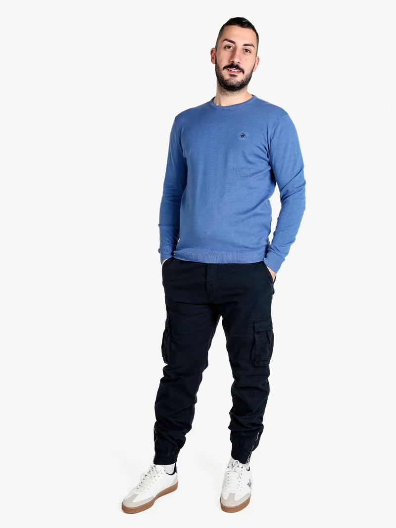 Pullover girocollo da uomo in cotone - bluette