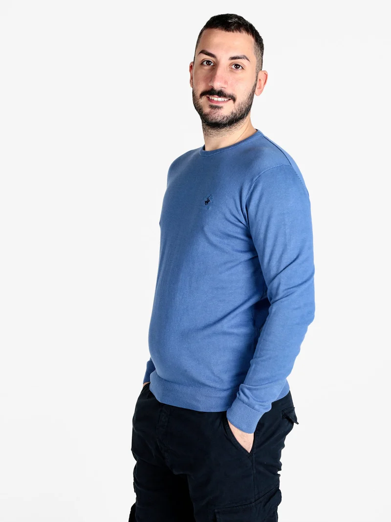 Pullover girocollo da uomo in cotone - bluette