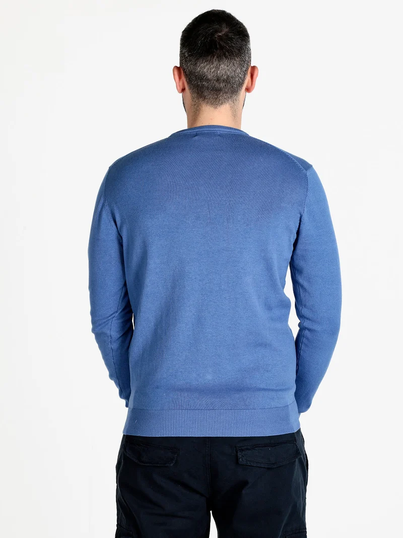 Pullover girocollo da uomo in cotone - bluette