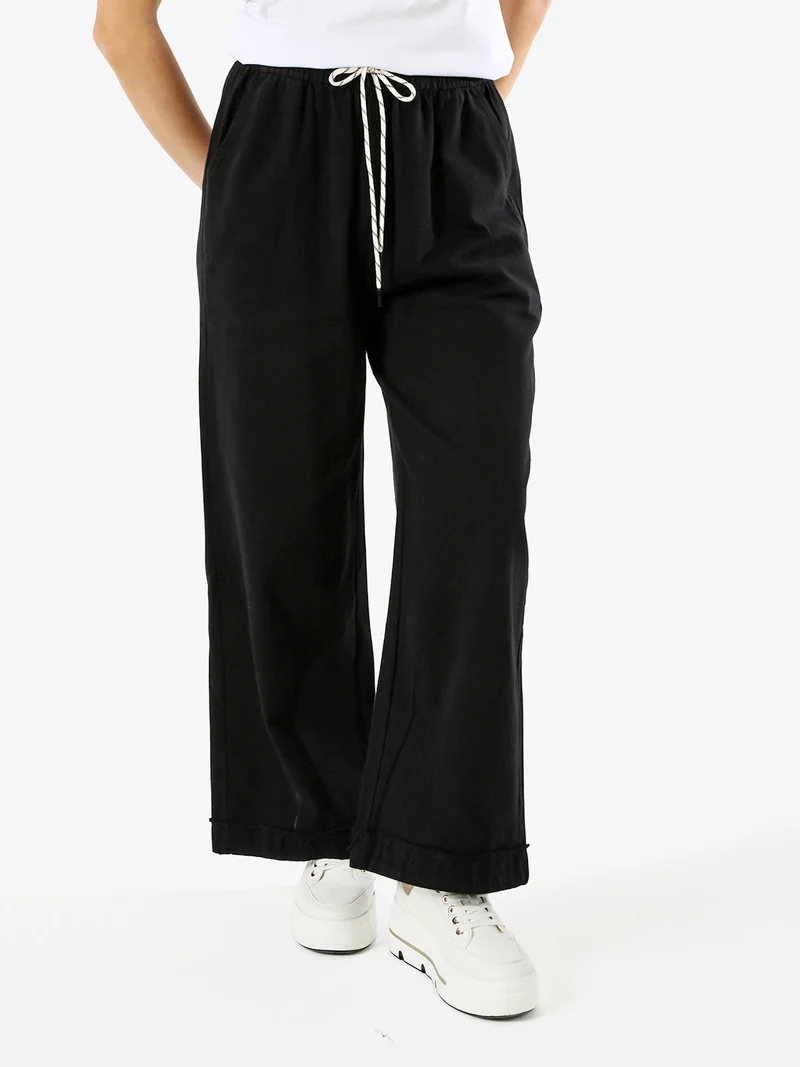Pantaloni donna a palazzo con coulisse - nero