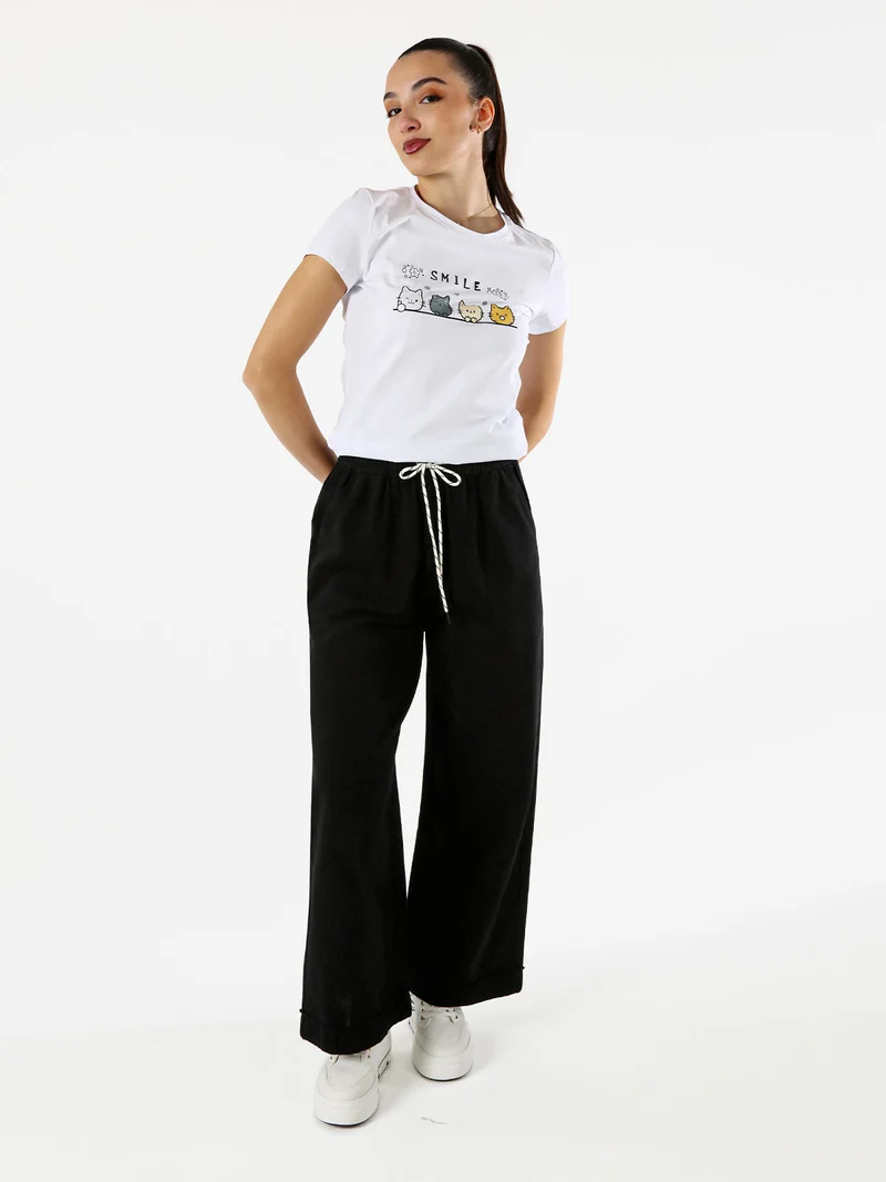 Pantaloni donna a palazzo con coulisse - nero