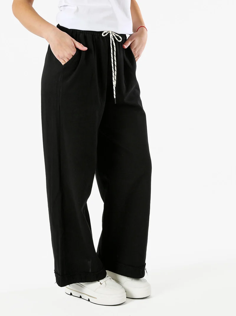 Pantaloni donna a palazzo con coulisse - nero