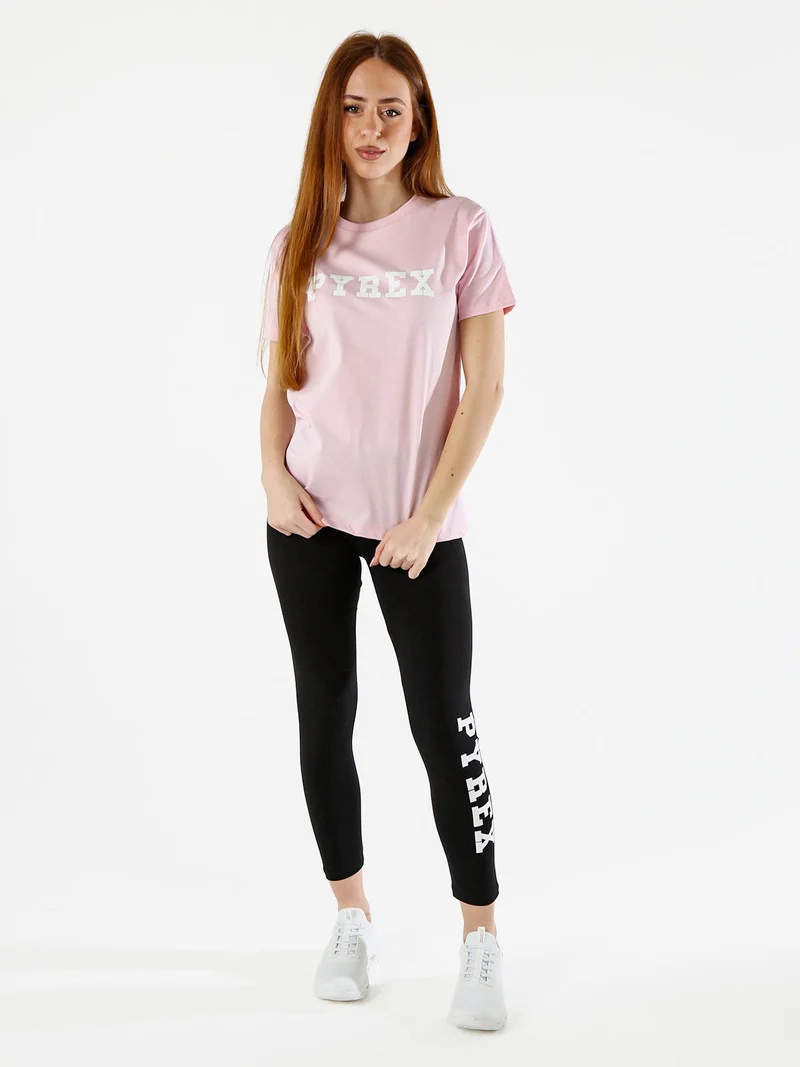 T-shirt donna in cotone con logo - rosa