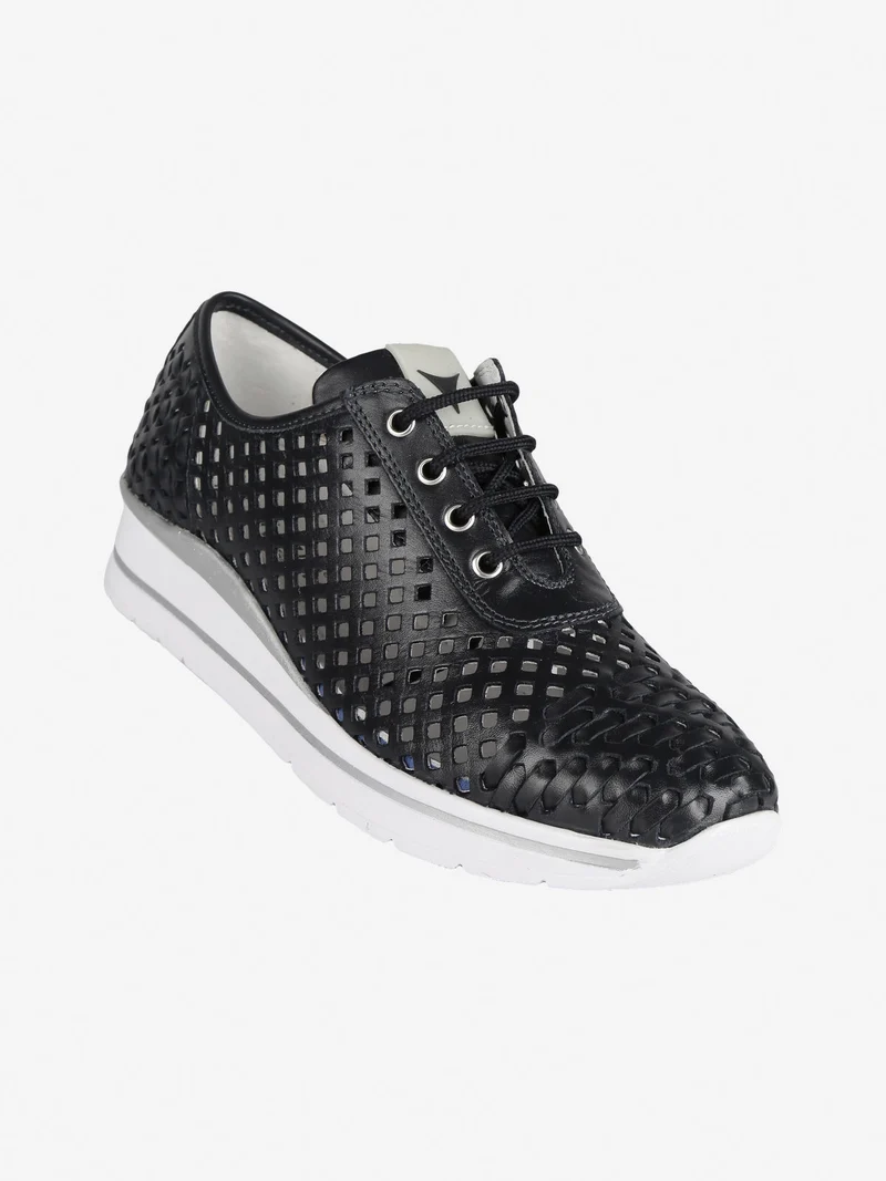 Sneakers in pelle stringata donna - nero