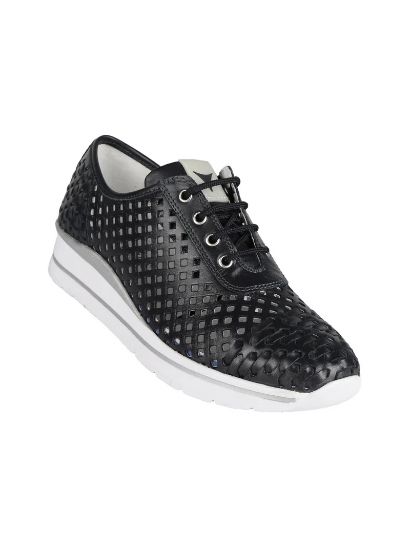 Sneakers in pelle stringata donna - nero