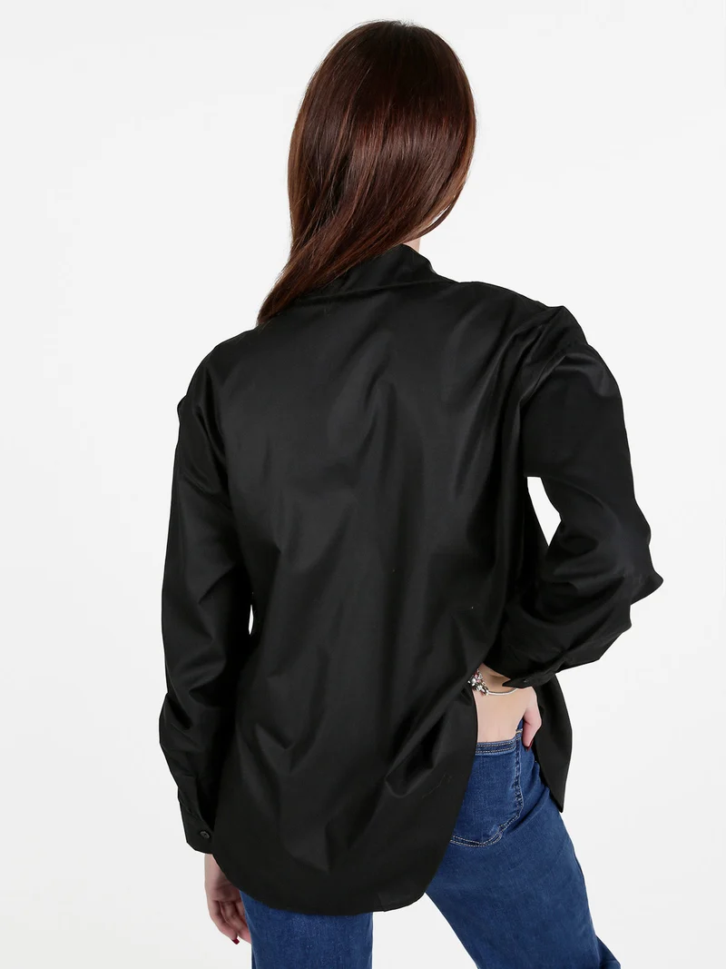 Camicia donna oversize con fiore gioiello applicato - nero