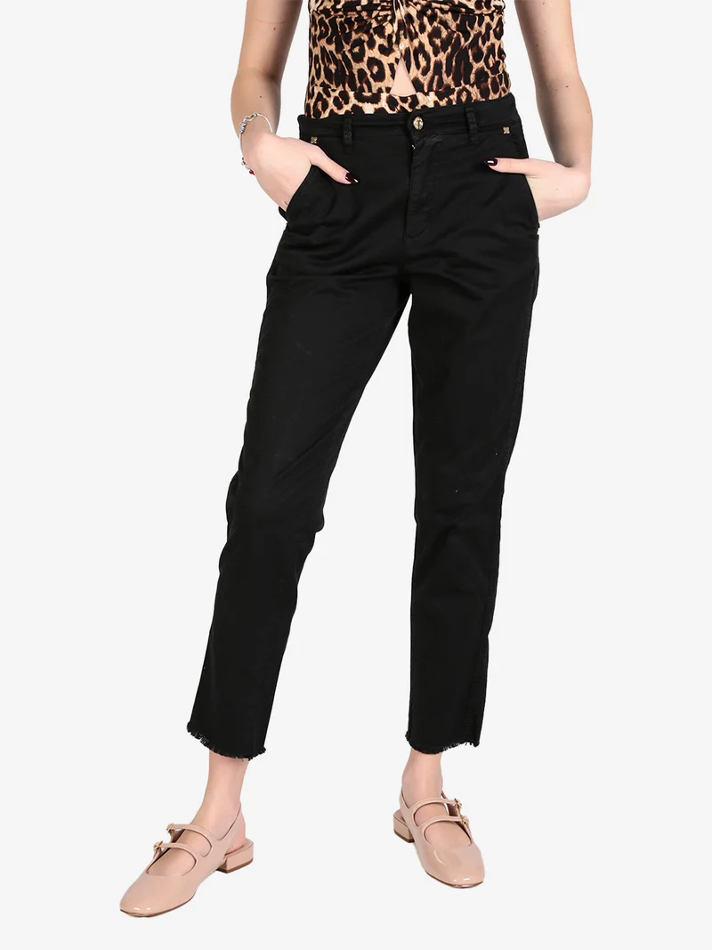 Pantaloni da donna chino con finale sfrangiato - nero