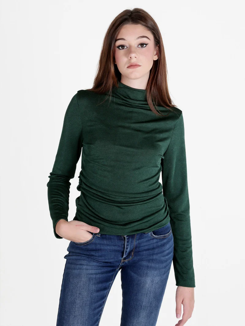 Maglia donna accollata a maniche lunghe - verde