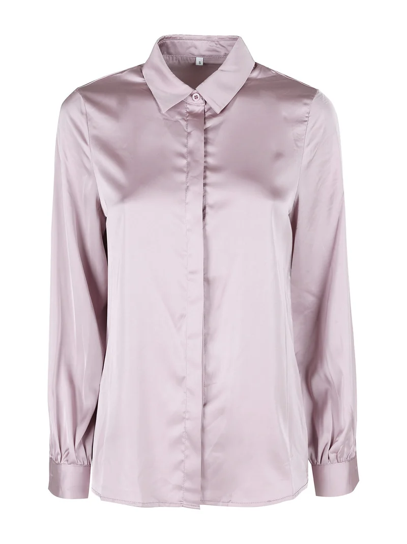 Camicia donna a maniche lunghe effetto raso - rosa