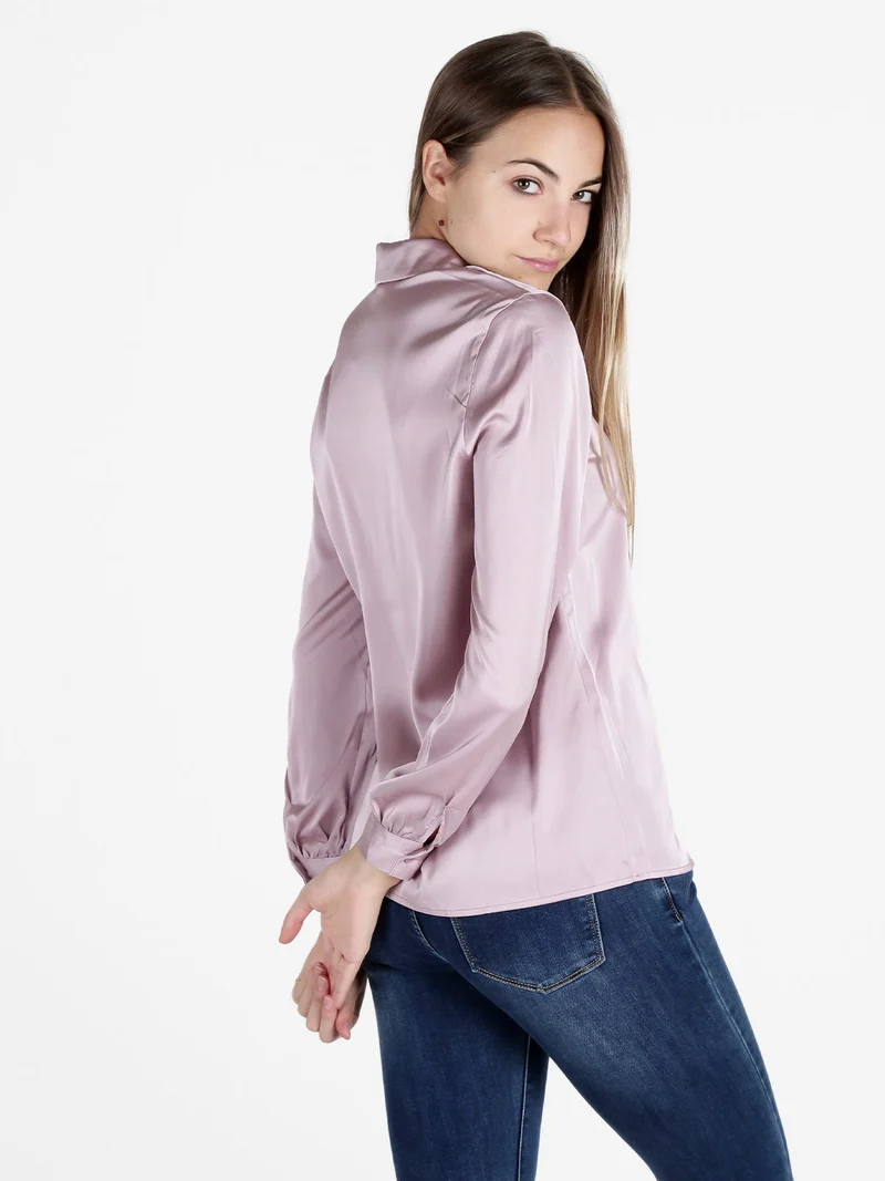 Camicia donna a maniche lunghe effetto raso - rosa