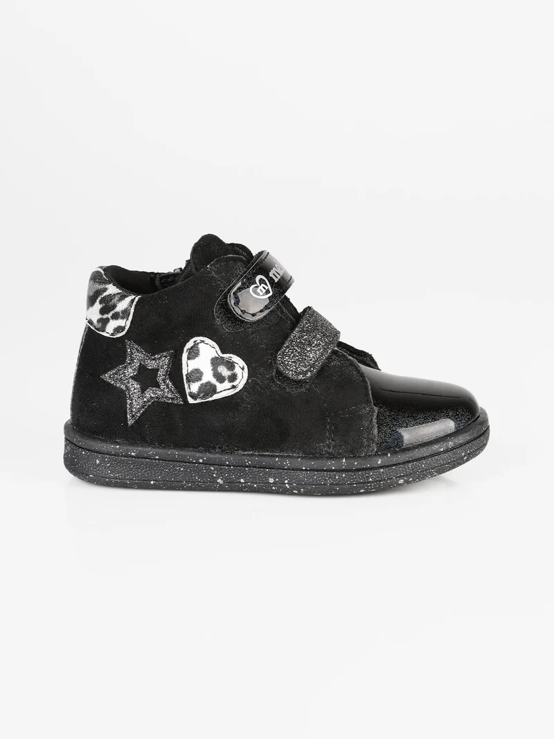 Scarpe da bambina con cinturini a strappo e zip - nero