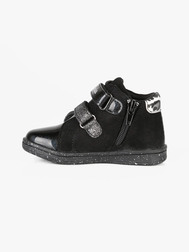 Scarpe da bambina con cinturini a strappo e zip - nero