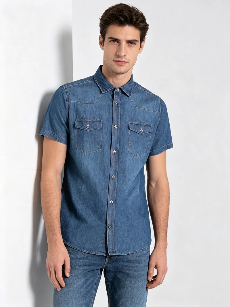 Camicia in jeans da uomo a maniche corte - jeans