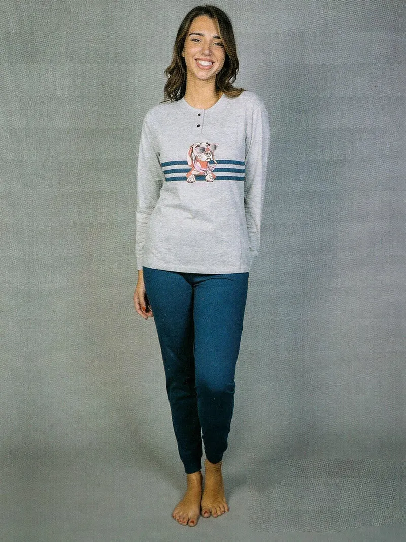 Pigiama lungo da donna in cotone - grigio