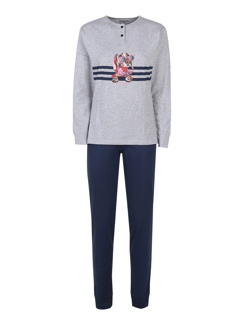 Pigiama lungo da donna in cotone - grigio