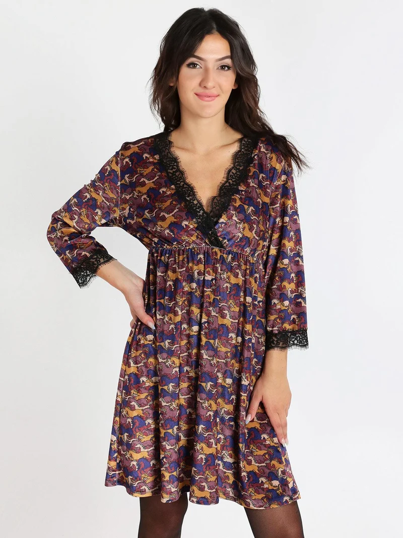 Vestito midi a portafoglio con pizzo - viola