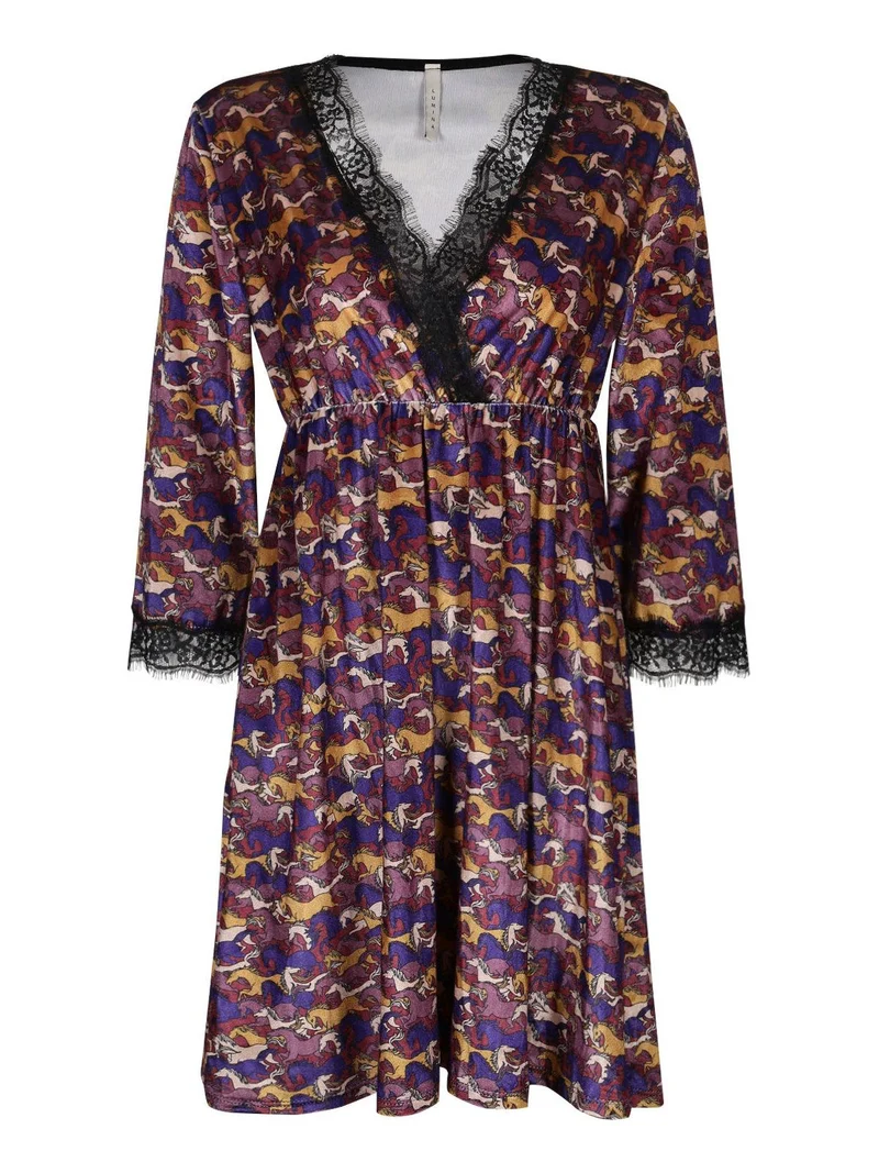 Vestito midi a portafoglio con pizzo - viola