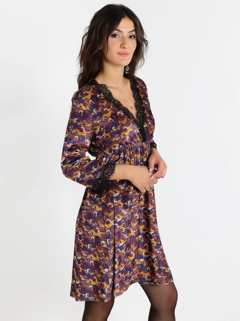 Vestito midi a portafoglio con pizzo - viola