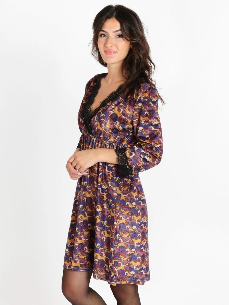 Vestito midi a portafoglio con pizzo - viola