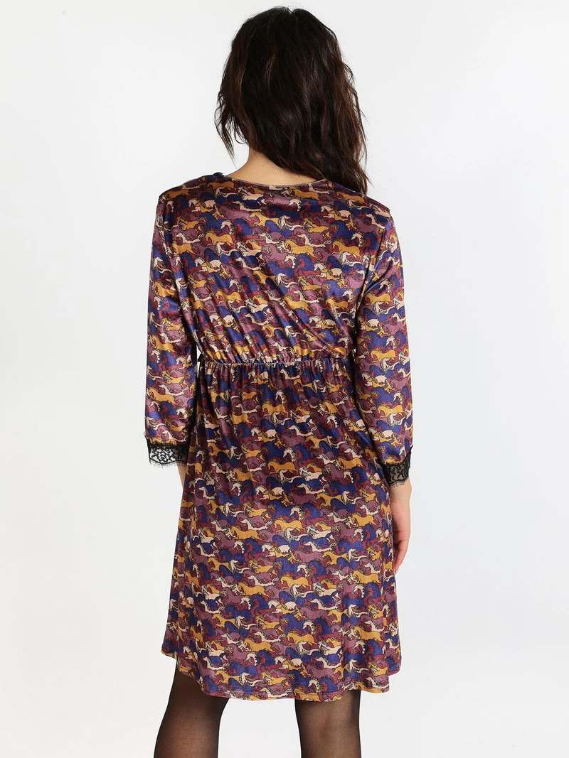 Vestito midi a portafoglio con pizzo - viola