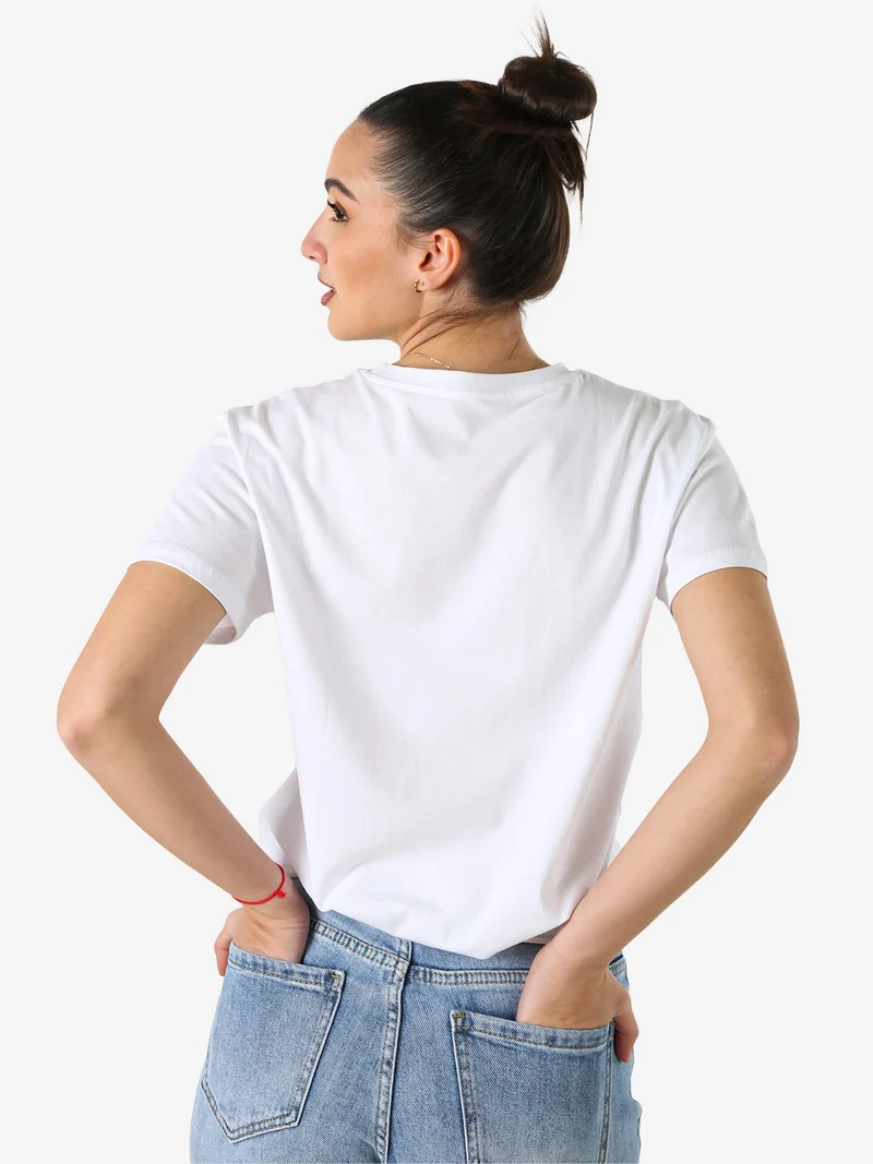 T-shirt da donna in cotone con stampa e strass - giallo