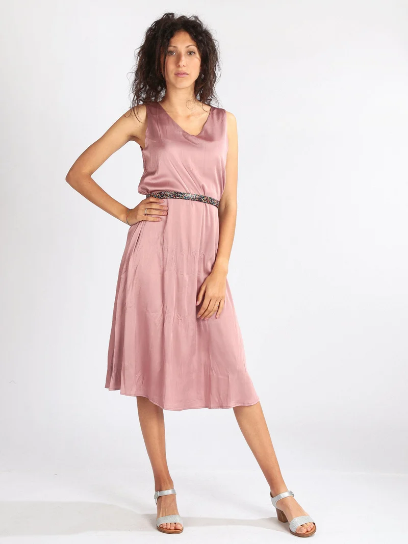 Vestito donna smanicato effetto seta - rosa