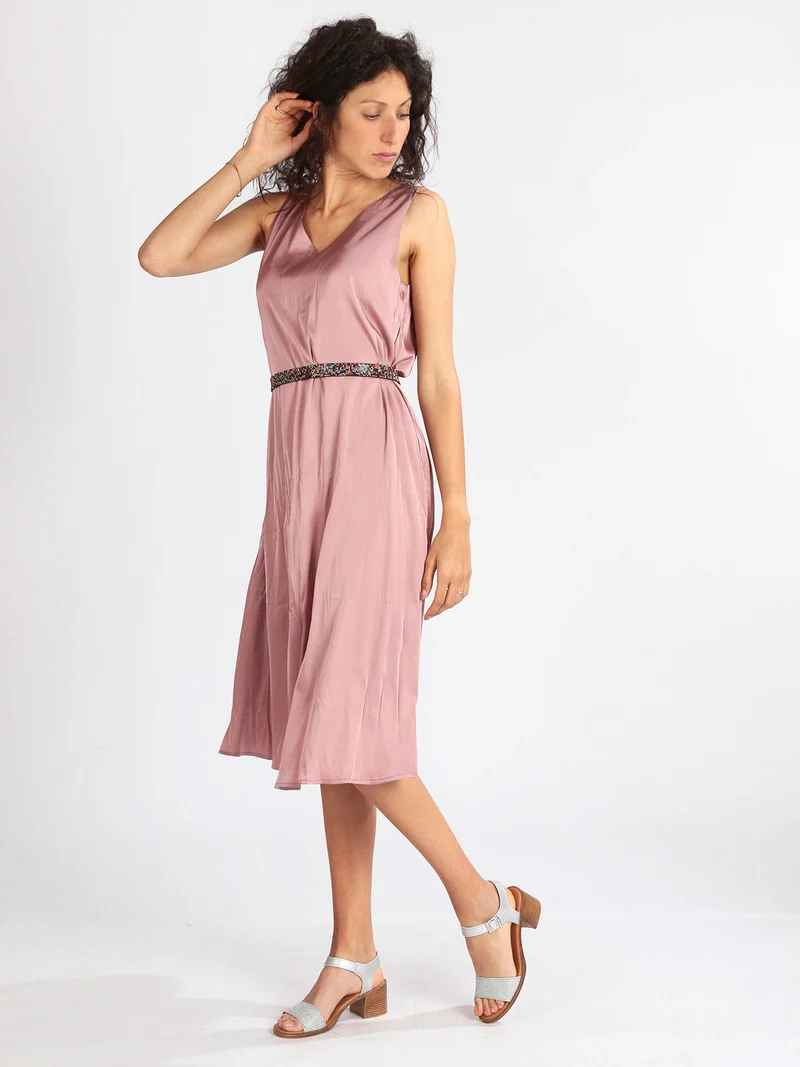 Vestito donna smanicato effetto seta - rosa