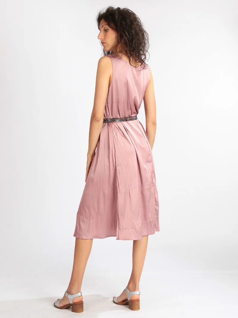 Vestito donna smanicato effetto seta - rosa