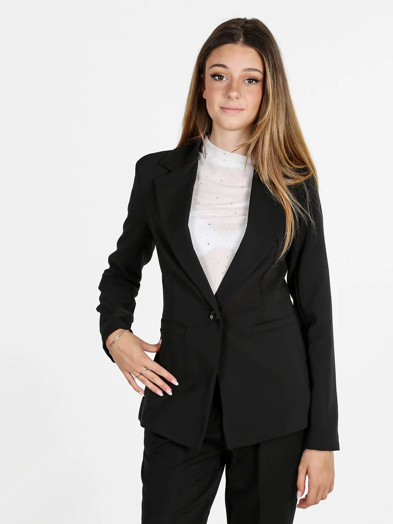 Blazer donna mono bottone con spalline imbottite - nero