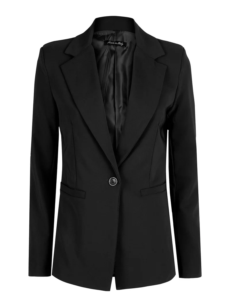 Blazer donna mono bottone con spalline imbottite - nero
