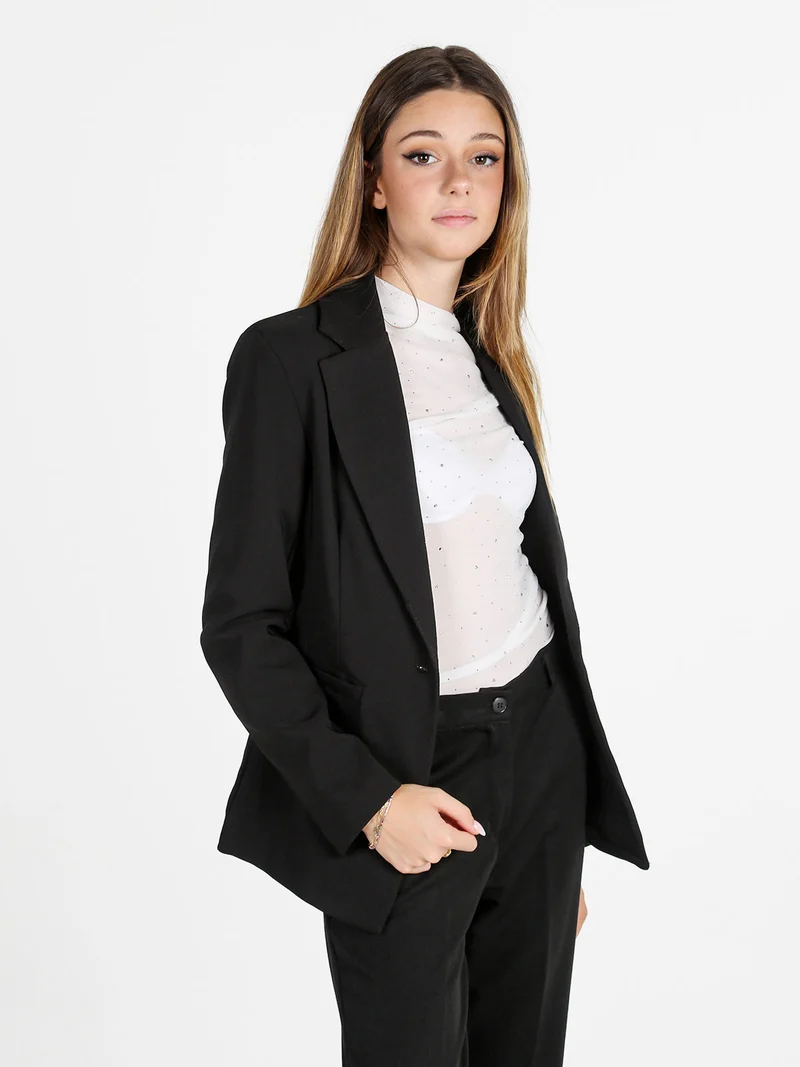 Blazer donna mono bottone con spalline imbottite - nero
