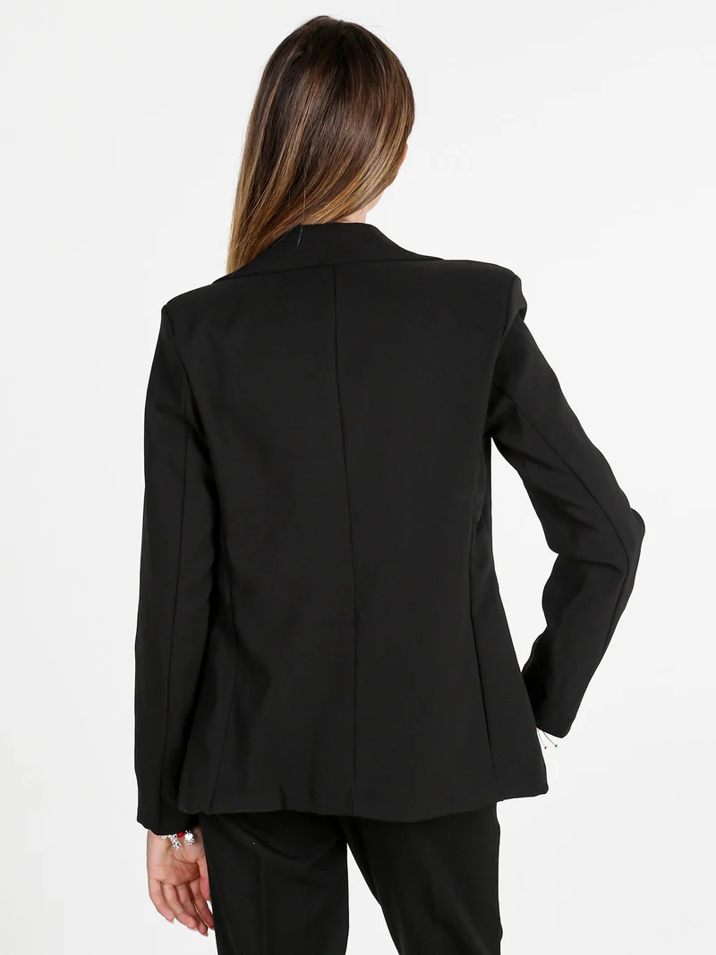Blazer donna mono bottone con spalline imbottite - nero