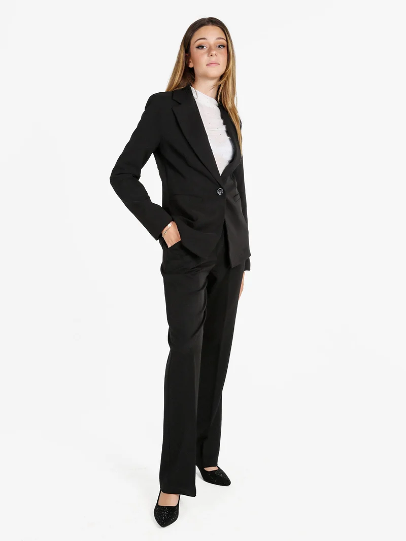 Blazer donna mono bottone con spalline imbottite - nero