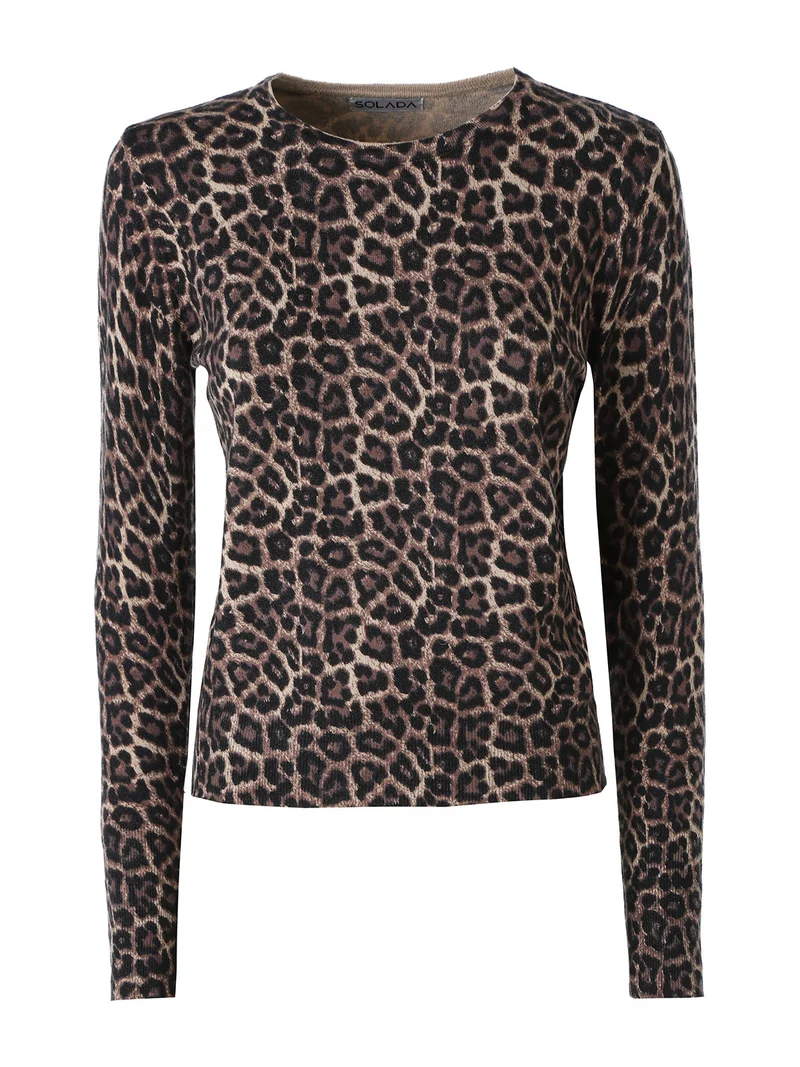 Maglia donna a maniche lunghe con stampa animalier - taupe