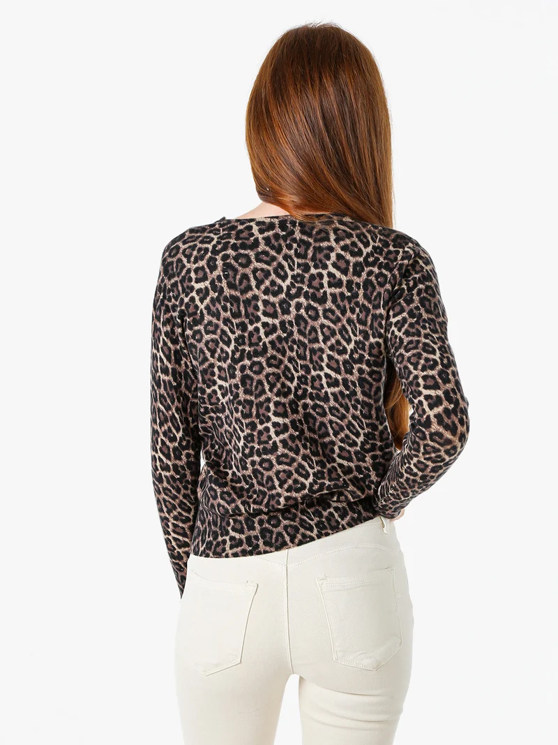 Maglia donna a maniche lunghe con stampa animalier - taupe