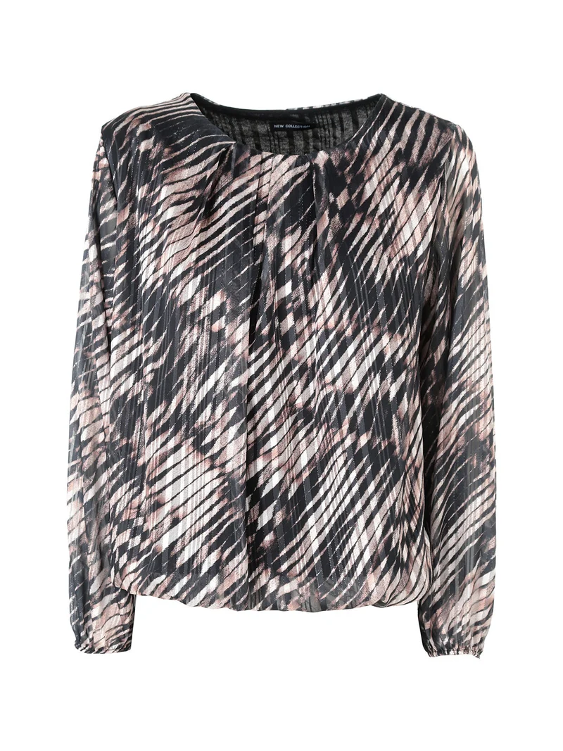 Blusa donna a fantasia con maniche lunghe velate a palloncino - nero