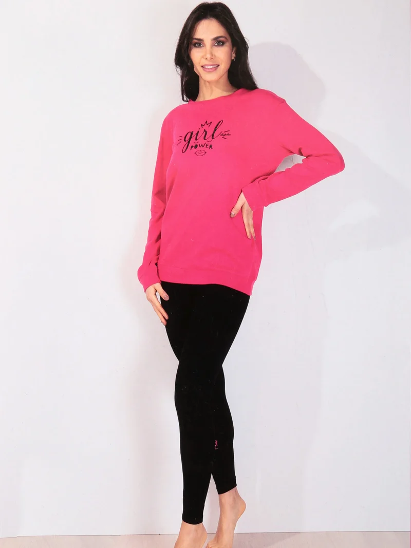 Pigiama lungo donna in caldo cotone - rosa
