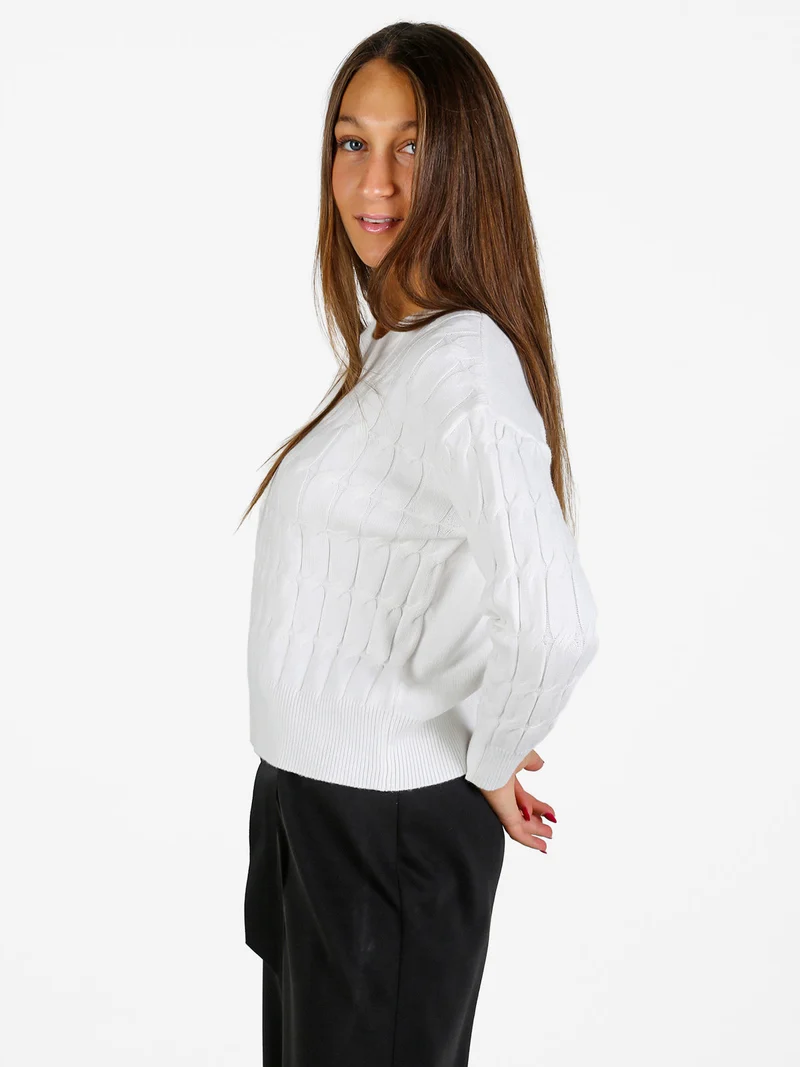 Maglione donna a trecce - bianco