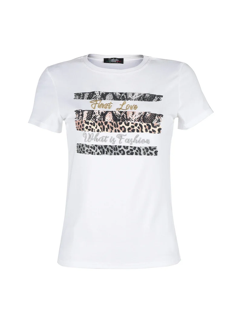 T-shirt donna in cotone con dettagli animalier - bianco