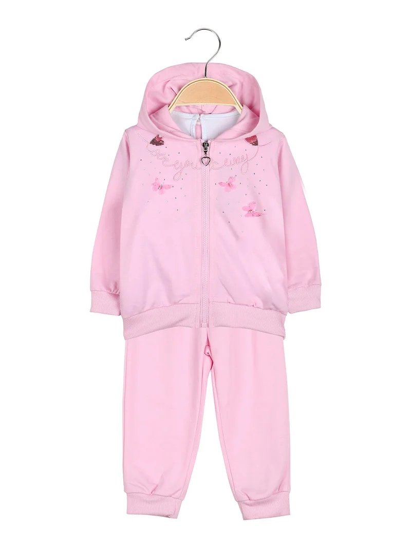 Completo tuta 3 pezzi da neonata con cappuccio e zip - rosa