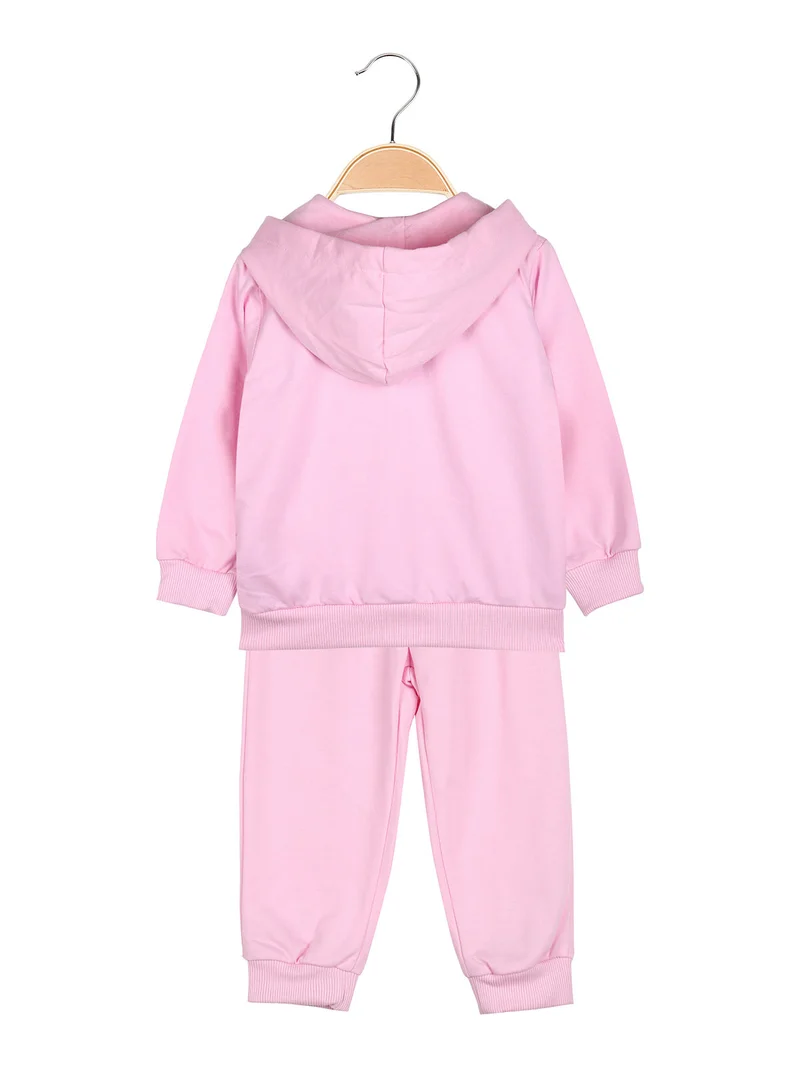 Completo tuta 3 pezzi da neonata con cappuccio e zip - rosa
