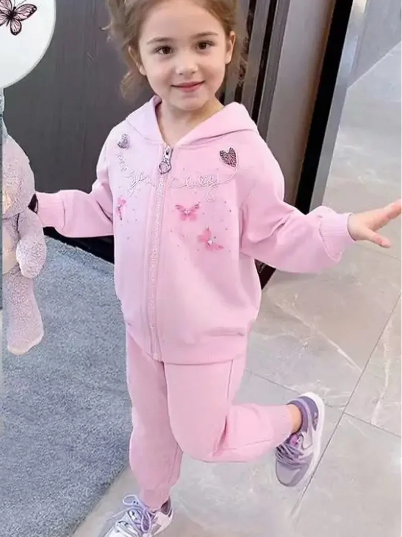 Completo tuta 3 pezzi da neonata con cappuccio e zip - rosa