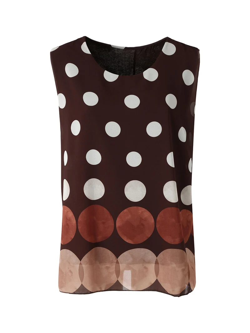 Blusa donna smanicata con stampa a pois grossi - moro