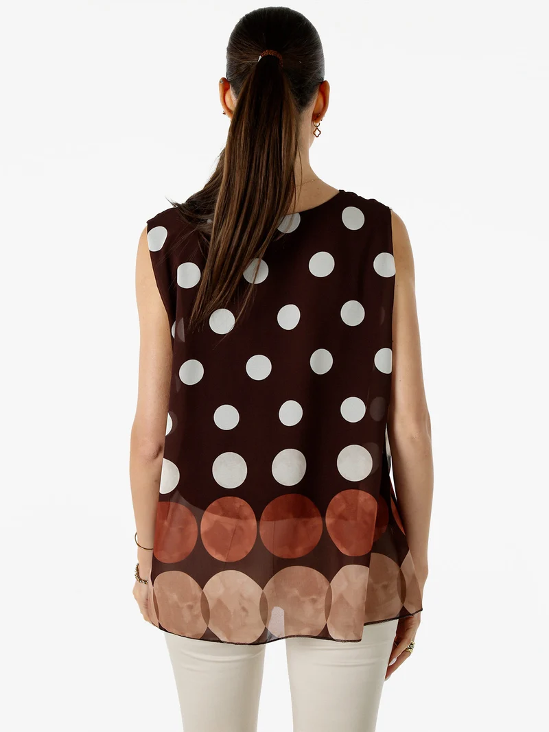 Blusa donna smanicata con stampa a pois grossi - moro