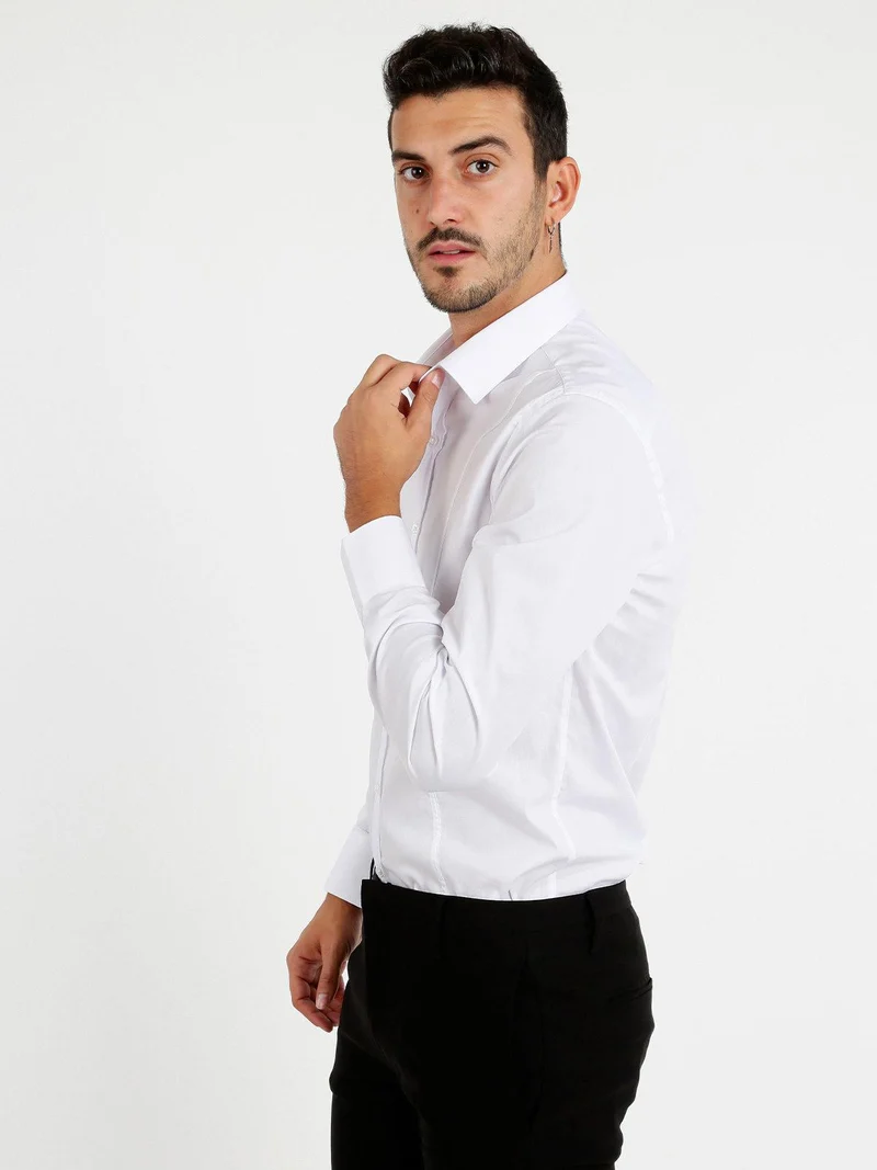 Camicia slim stretch da uomo - bianco